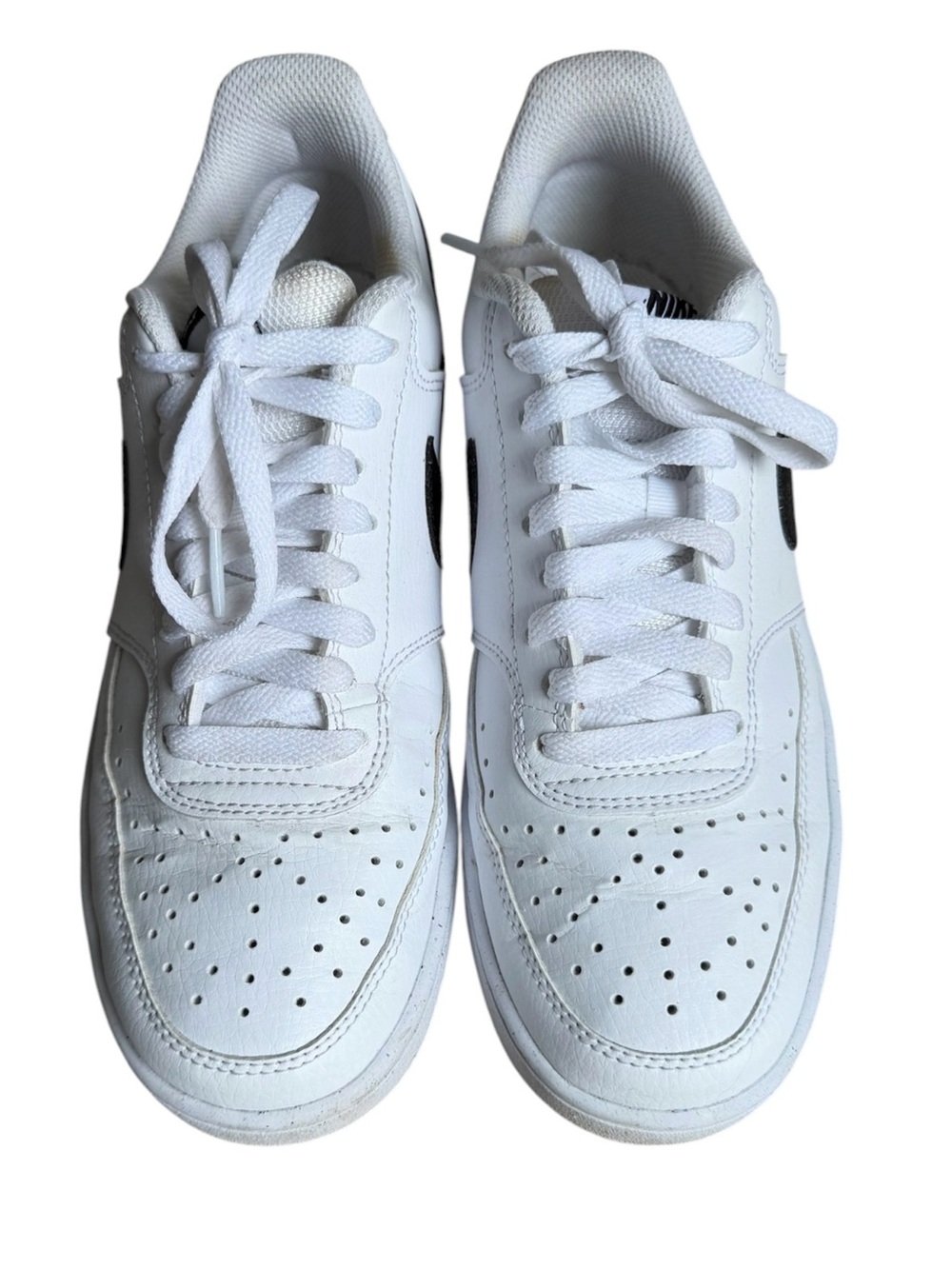 Nike Court Vision Low Next Nature Leather Sneakers Womens 9 Black White - Picture 5 of 8